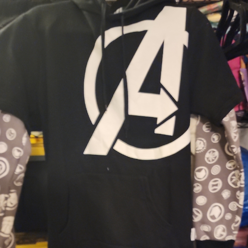 Black Avengers Hoodie with Patterned Sleeves